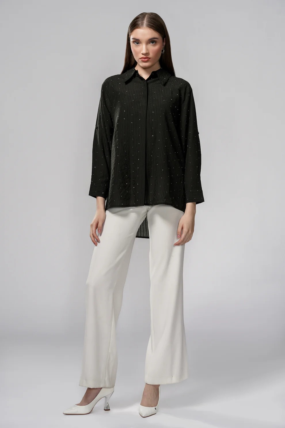 LILIAN BEADS SHIRT BLACK - BENANG JARUM