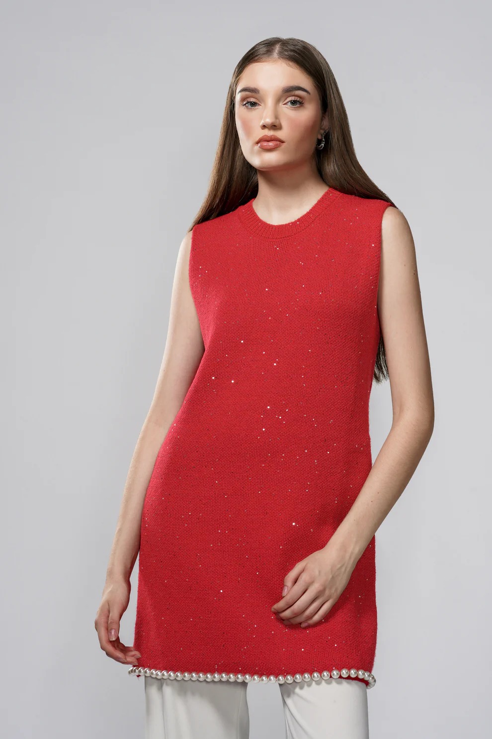 CALESTE SLEEVELESS KNIT RED - BENANG JARUM