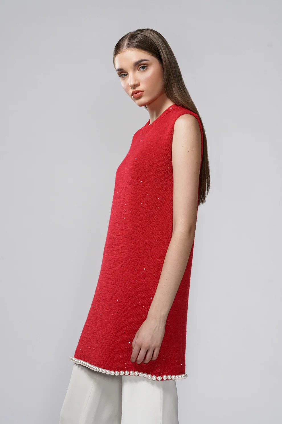CALESTE SLEEVELESS KNIT RED - BENANG JARUM