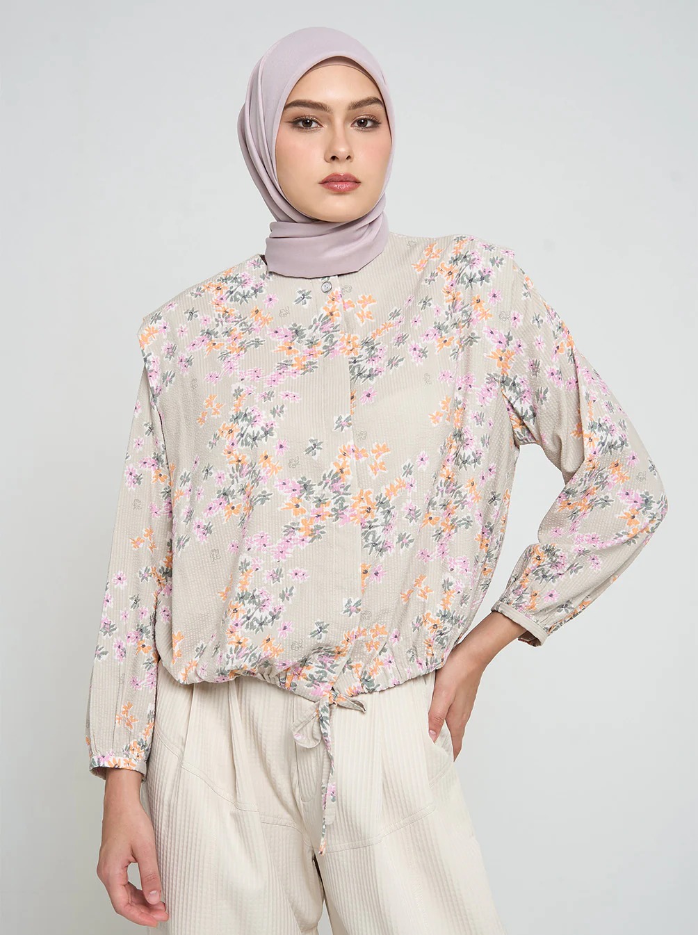 GALINA DRAWSTRING TOP TAUPE - KAMI