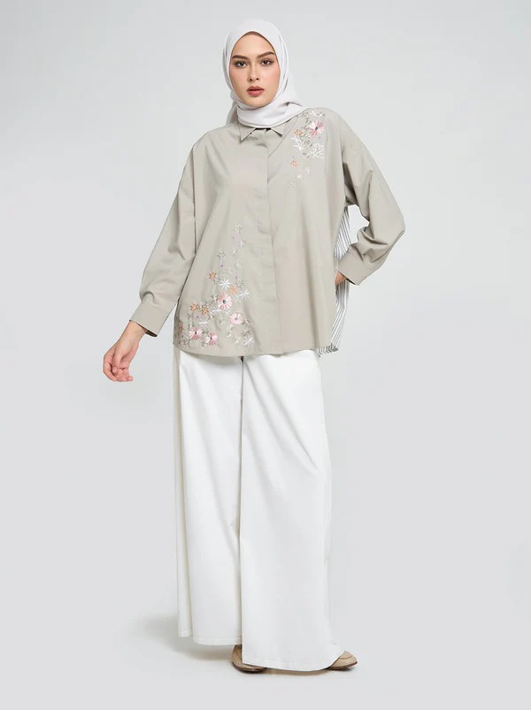 BRIA EMBROIDERY FLOWER TOP KHAKI - KAMI