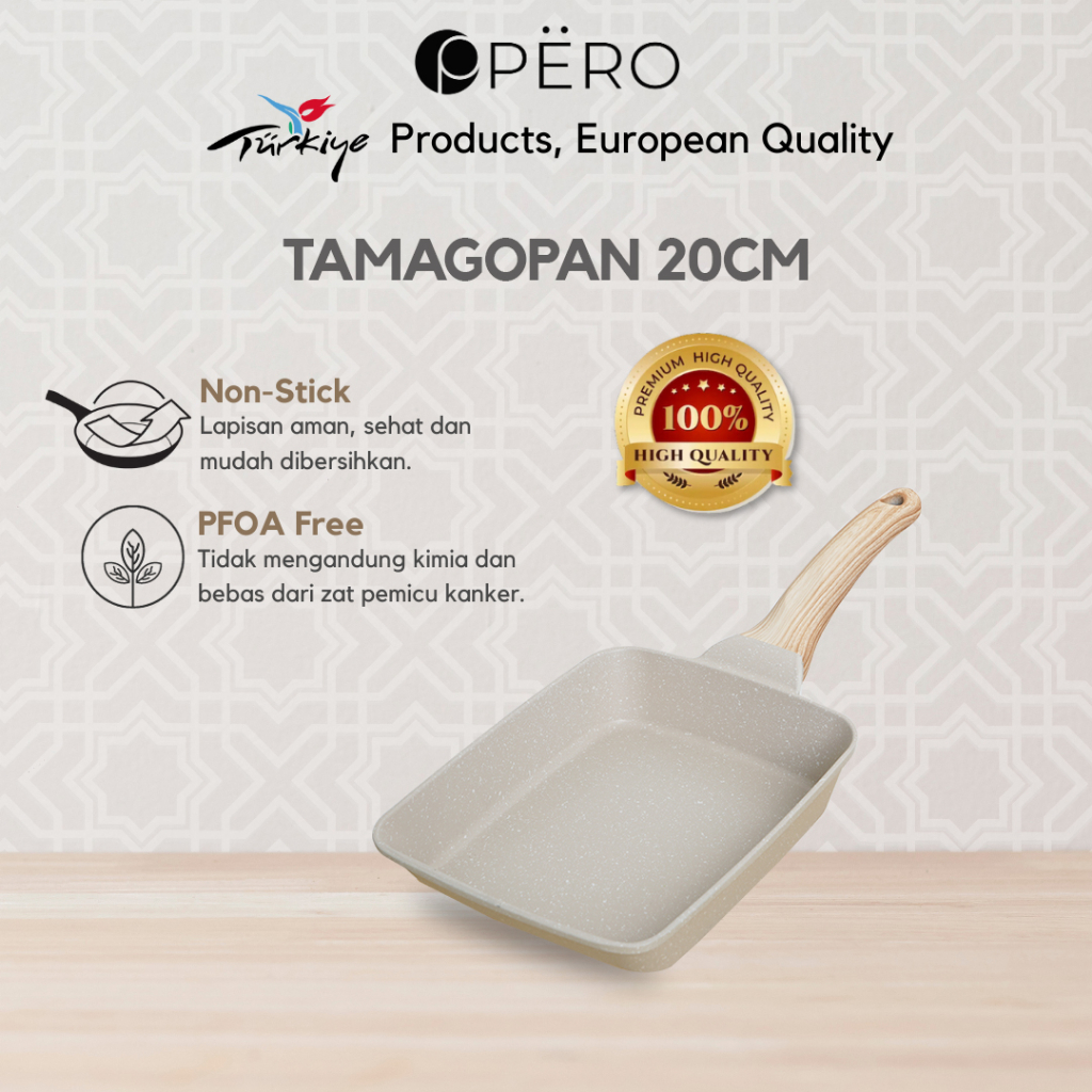 Pero Tamagoyaki Square Egg Pan / Panci Wajan Telur Omlet / Panci Wajan Pancake Anti Lengket - Creamy, Black