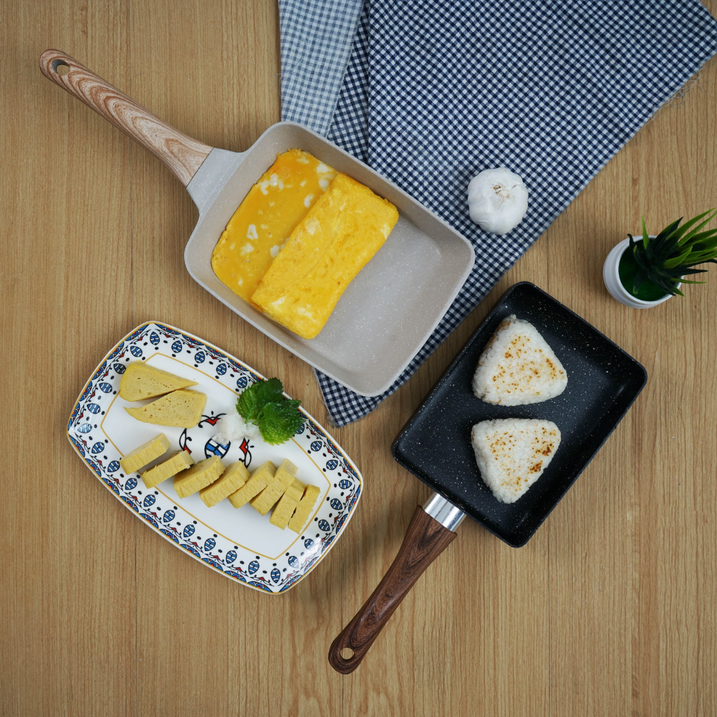 Pero Tamagoyaki Square Egg Pan / Panci Wajan Telur Omlet / Panci Wajan Pancake Anti Lengket - Creamy, Black