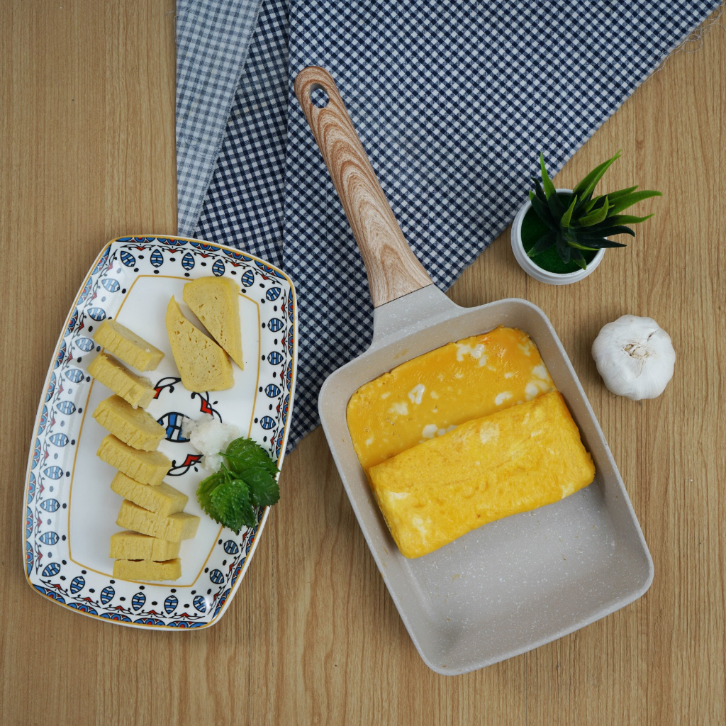 Pero Tamagoyaki Square Egg Pan / Panci Wajan Telur Omlet / Panci Wajan Pancake Anti Lengket - Creamy, Black