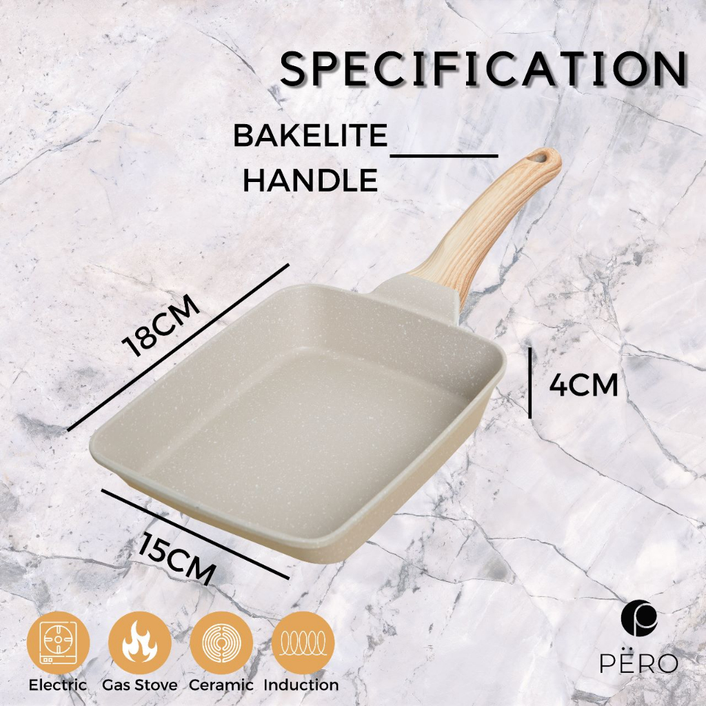 Pero Tamagoyaki Square Egg Pan / Panci Wajan Telur Omlet / Panci Wajan Pancake Anti Lengket - Creamy, Black
