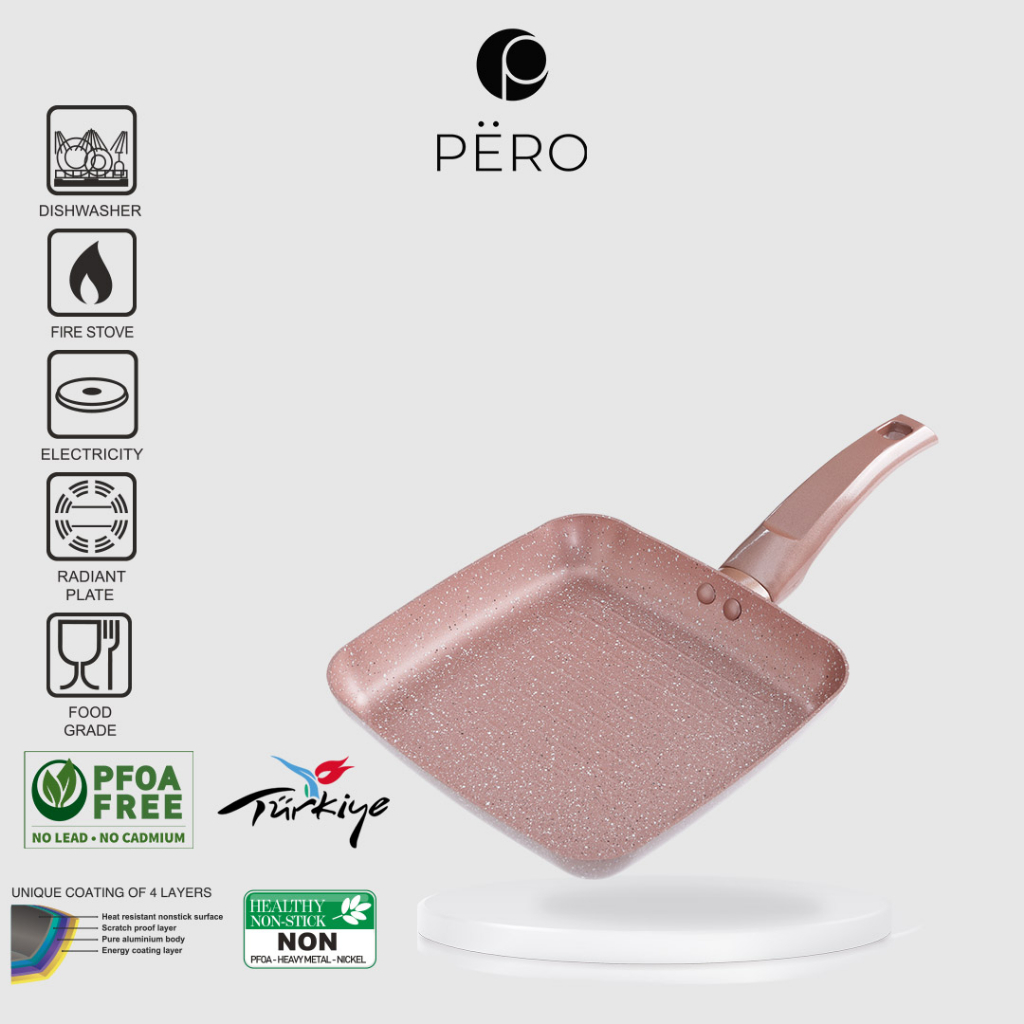 Grill Pan 20cm / Panci Wajan Panggang BBQ Anti Lengket Granite - Mint, Pink, Rose Gold, Blue, Creamy