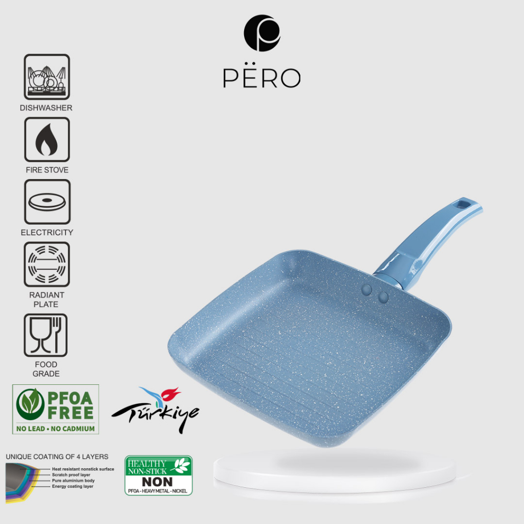 Grill Pan 20cm / Panci Wajan Panggang BBQ Anti Lengket Granite - Mint, Pink, Rose Gold, Blue, Creamy