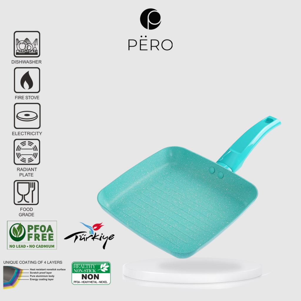 Grill Pan 20cm / Panci Wajan Panggang BBQ Anti Lengket Granite - Mint, Pink, Rose Gold, Blue, Creamy