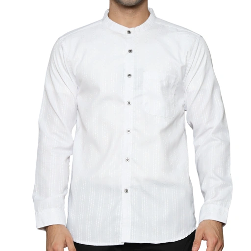 Image of Kemko Putih Muslim Baju Koko Pria Lengan Panjang Putih Motif Salur