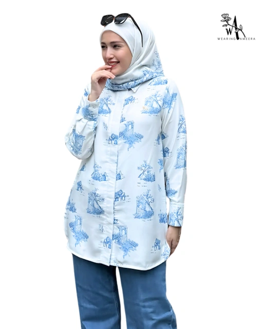 Image of Wearing Ameera - Atasan Kemeja Wanita Nura Shirt