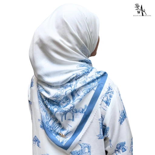 Image of Wearing Ameera - Nura Scarf Voal Hijab Segi Empat Motif Toile De Jouy