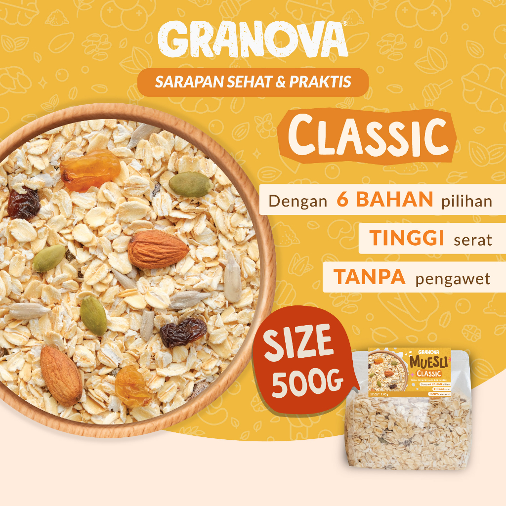 Granova - Classic Muesli / Oat dengan Buah Kering & Kacang - Sereal, Sarapan Sehat, Halal