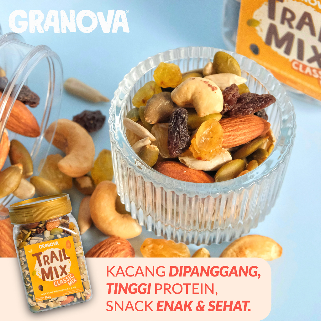 Granova - Trail Mix Classic / Cemilan Kacang Panggang, Biji-Bijian, Buah Kering 100gr