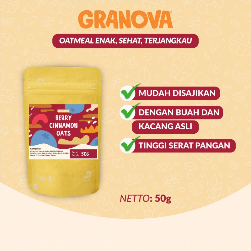 Granova - Oat Siap Seduh / Instant Oatmeal (Berry Cinnamon / Buah Beri & Kayu Manis)