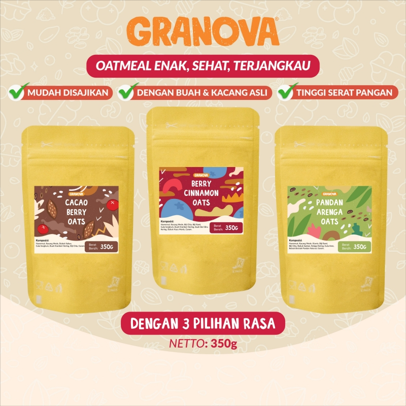 Granova - Oat Siap Seduh / Instant Oatmeal (Berry Cinnamon / Buah Beri & Kayu Manis)