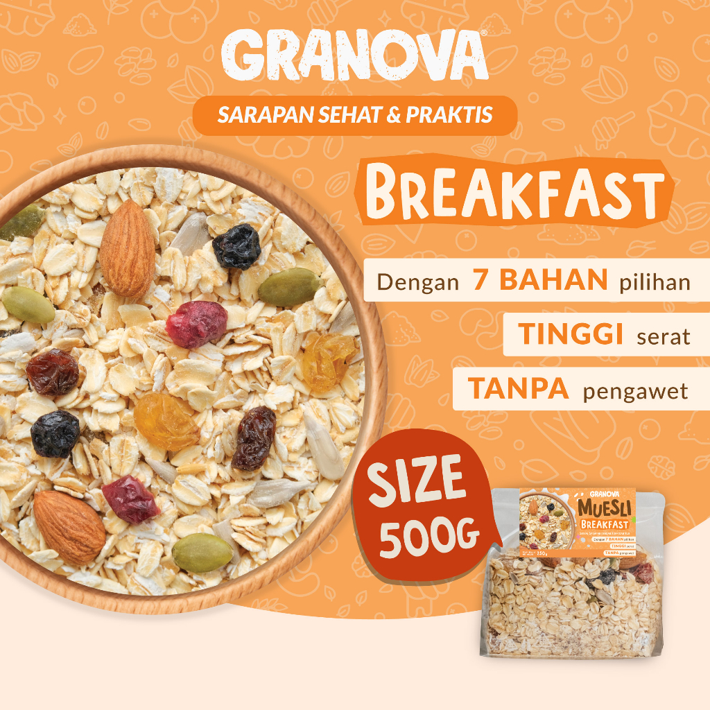Granova - Breakfast Muesli / Oat dengan Buah Kering & Kacang - Sereal, Sarapan Sehat, Halal