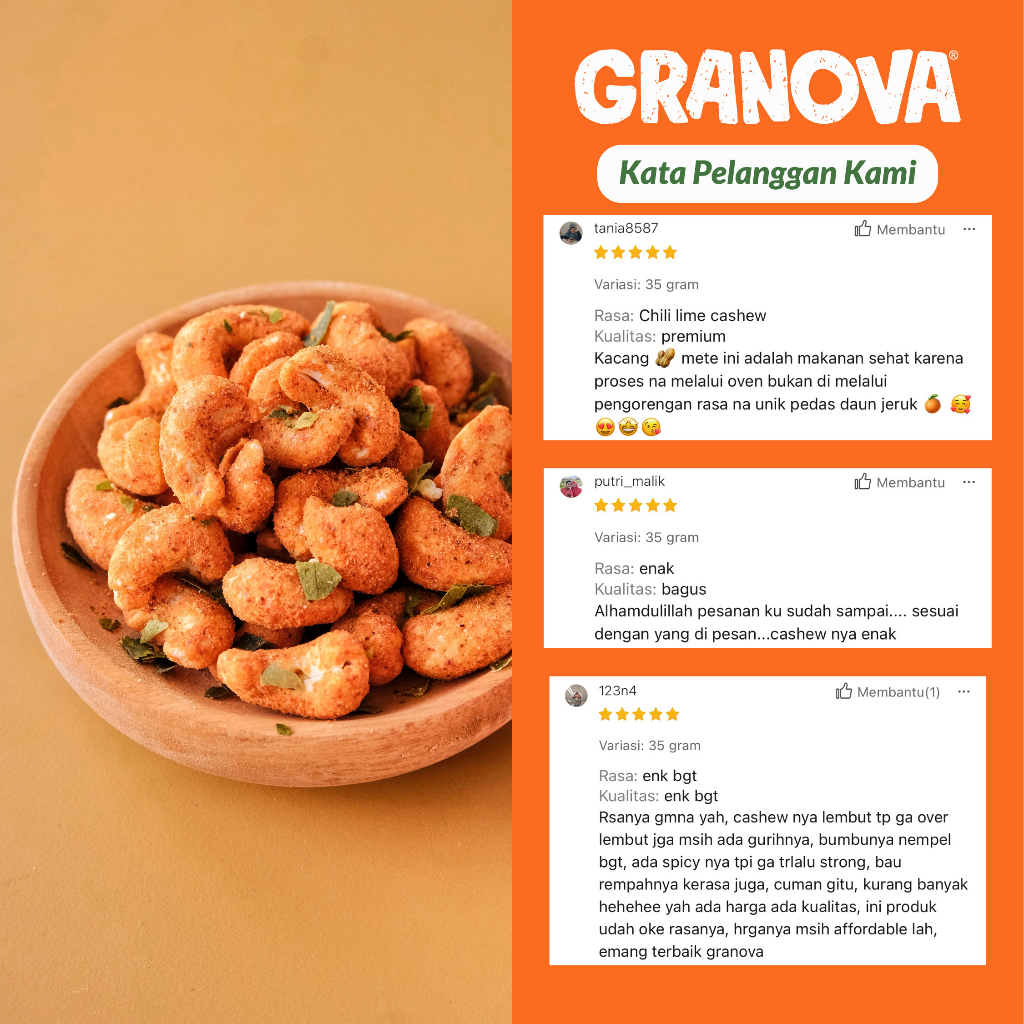Granova - Kacang Mede / Mete Panggang Premium Gurih Asam Pedas 125gr / Roasted Chili Lime Cashew (Tanpa MSG)