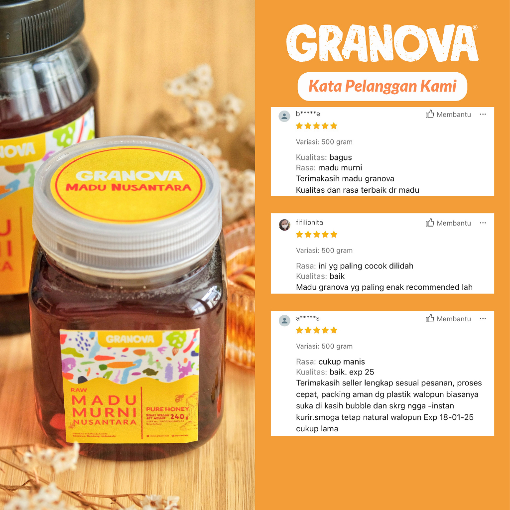 Granova - Madu Murni Nusantara 500gr (Premium, Madu Asli 100%, Sehat, Natural)