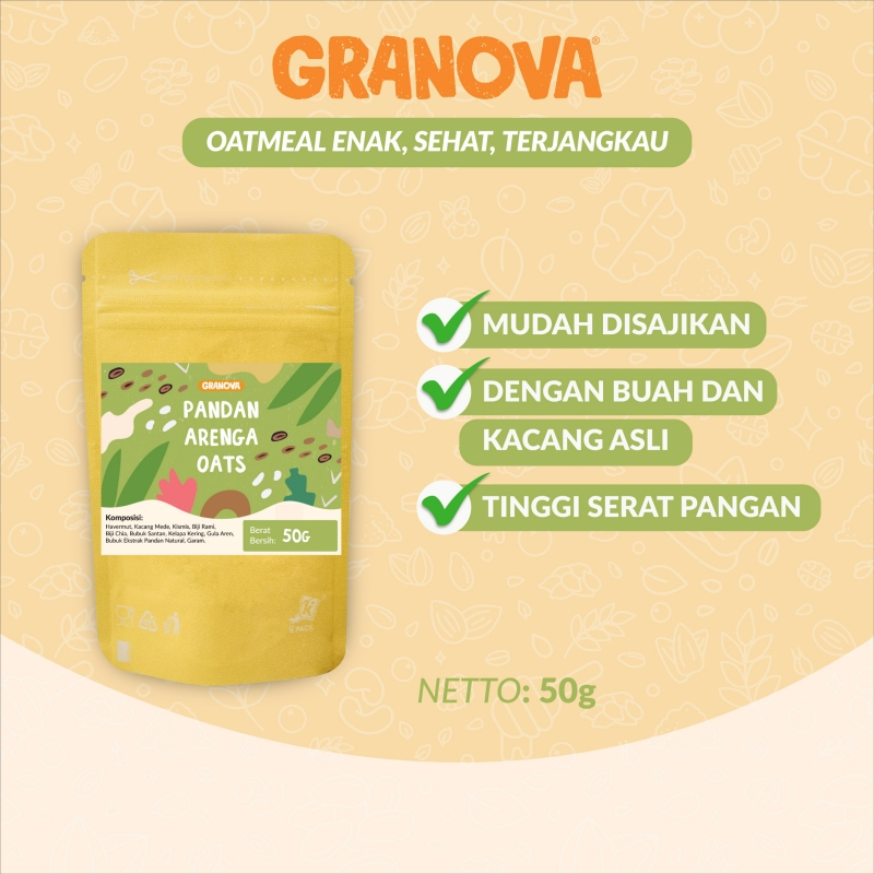 Granova - Oat Siap Seduh / Instant Oatmeal (Pandan Arenga / Pandan & Gula Aren)