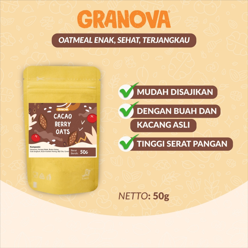 Granova - Oat Siap Seduh / Instant Oatmeal (Cacao Berry / Coklat & Buah Beri)