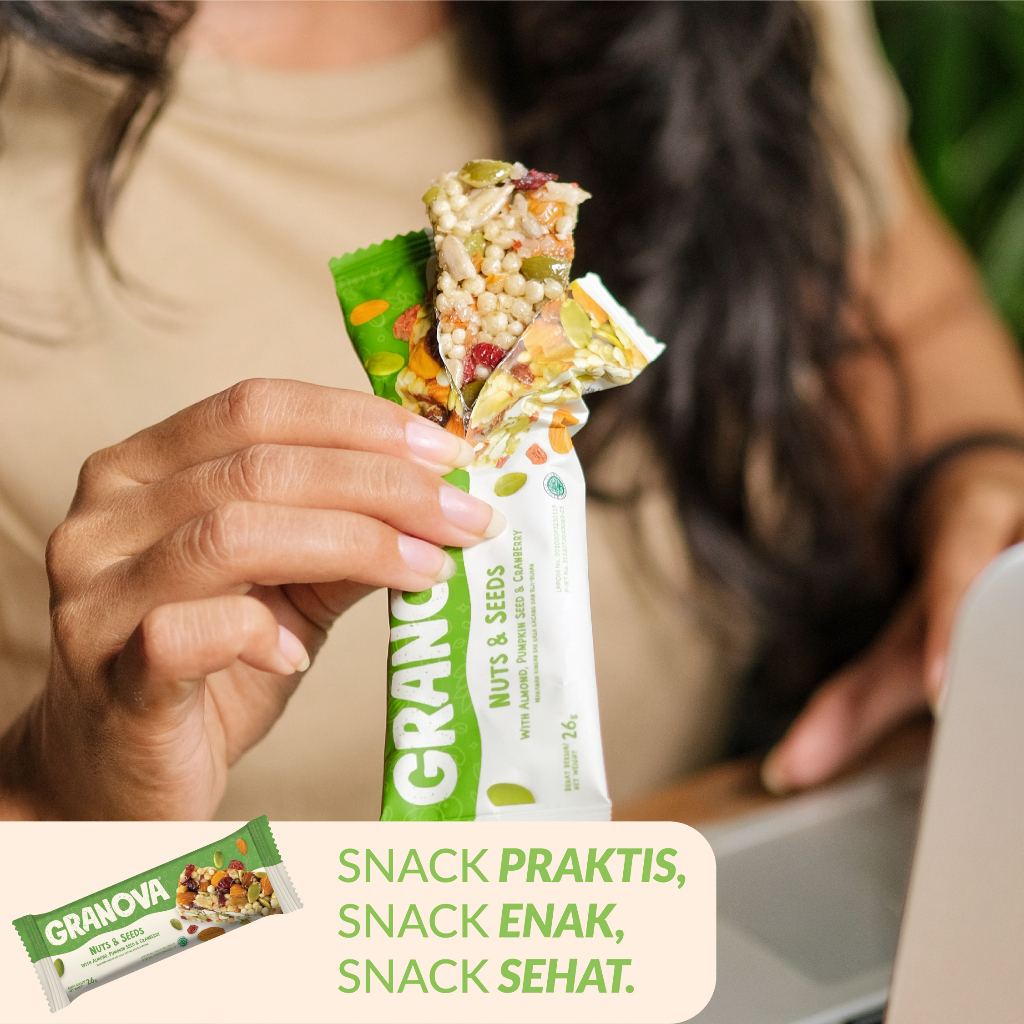 Granova - Snackbar Nuts & Seeds 26gr x 16 pcs (Rasa Original) - Cemilan Sehat, Gandum, Halal