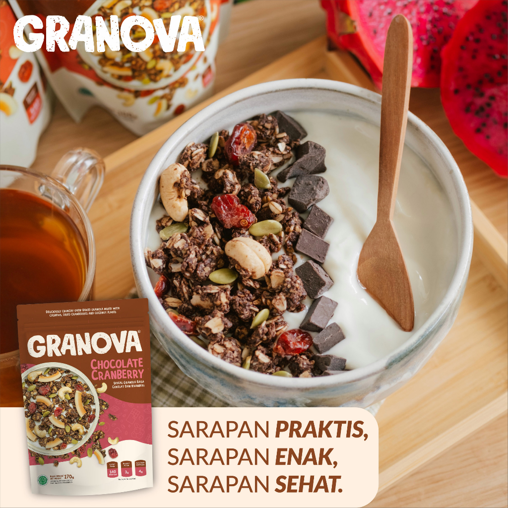 Granova - Granola Chocolate Cranberry (Coklat & Kranberi) 100gr / 270gr - Sereal, Sarapan Sehat, Halal