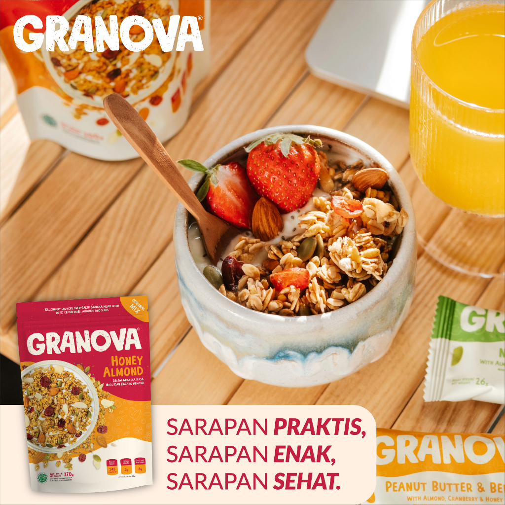 Granova - Granola Honey Almond (Madu & Almond) 100gr / 270gr - Sereal, Sarapan Sehat, Halal
