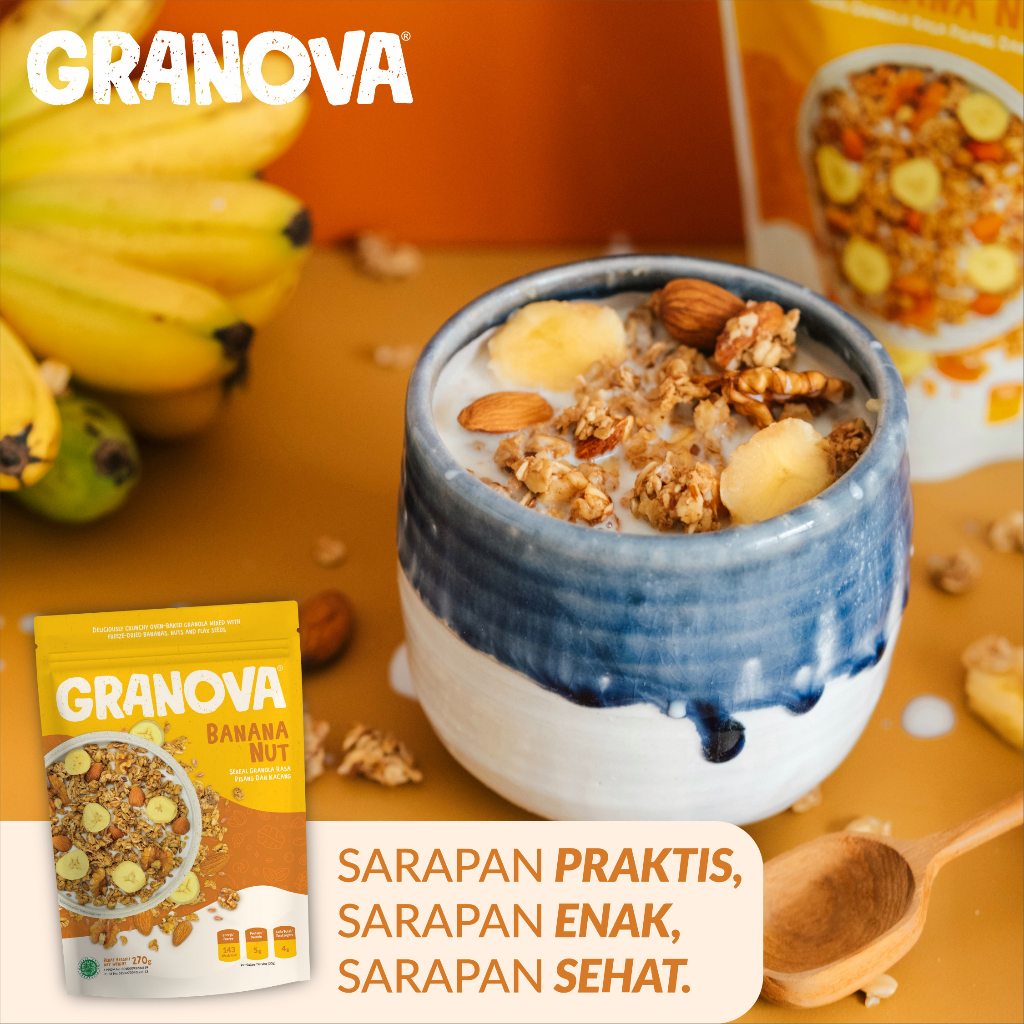 Granova - Granola Banana Nut (Pisang & Kacang) 100gr / 270gr - Sereal, Sarapan Sehat, Halal
