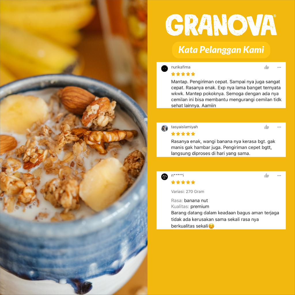Granova - Granola Banana Nut (Pisang & Kacang) 100gr / 270gr - Sereal, Sarapan Sehat, Halal