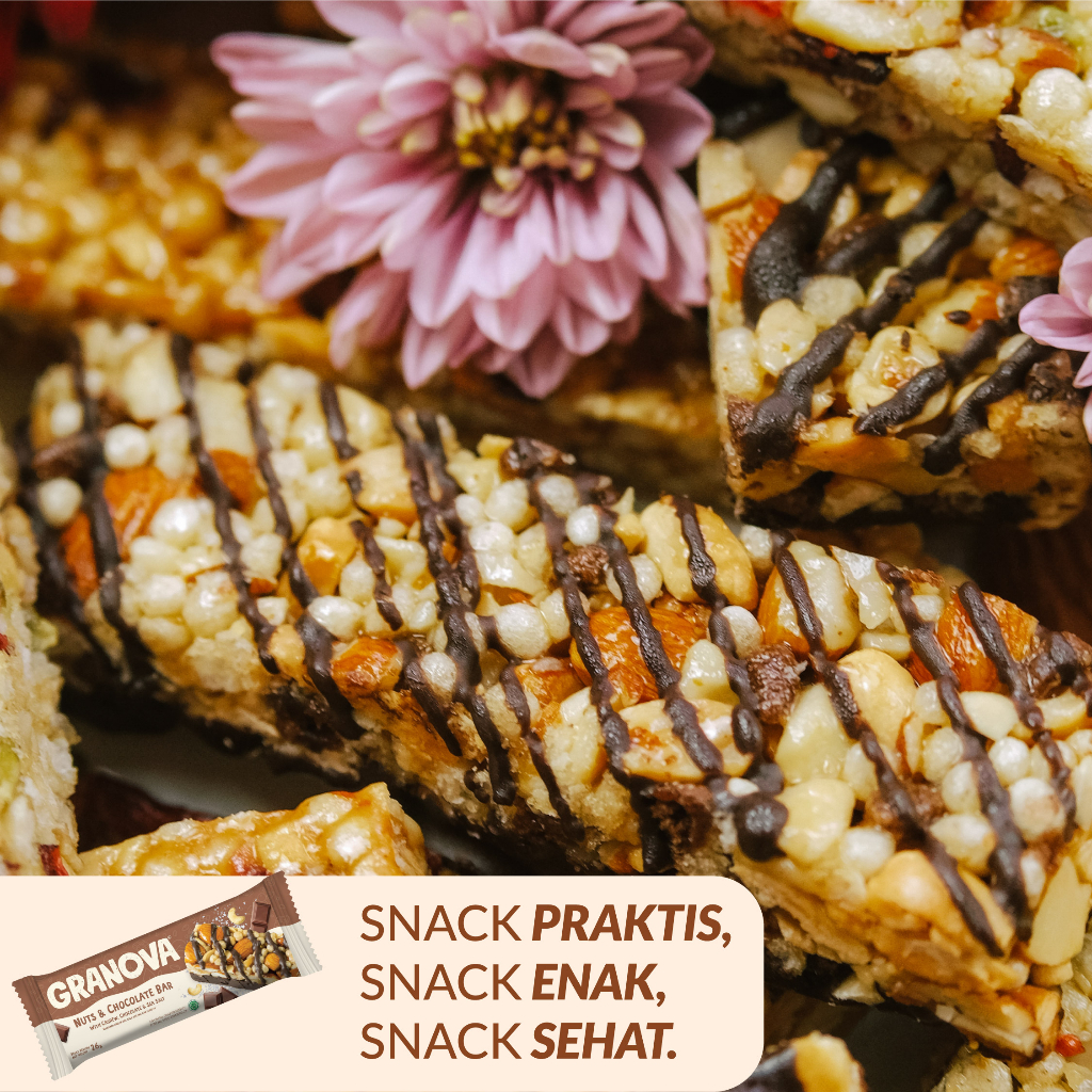 Granova - Snackbar Nuts & Chocolate 26gr x 16 pcs (Rasa Coklat) - Cemilan Sehat, Gandum, Halal