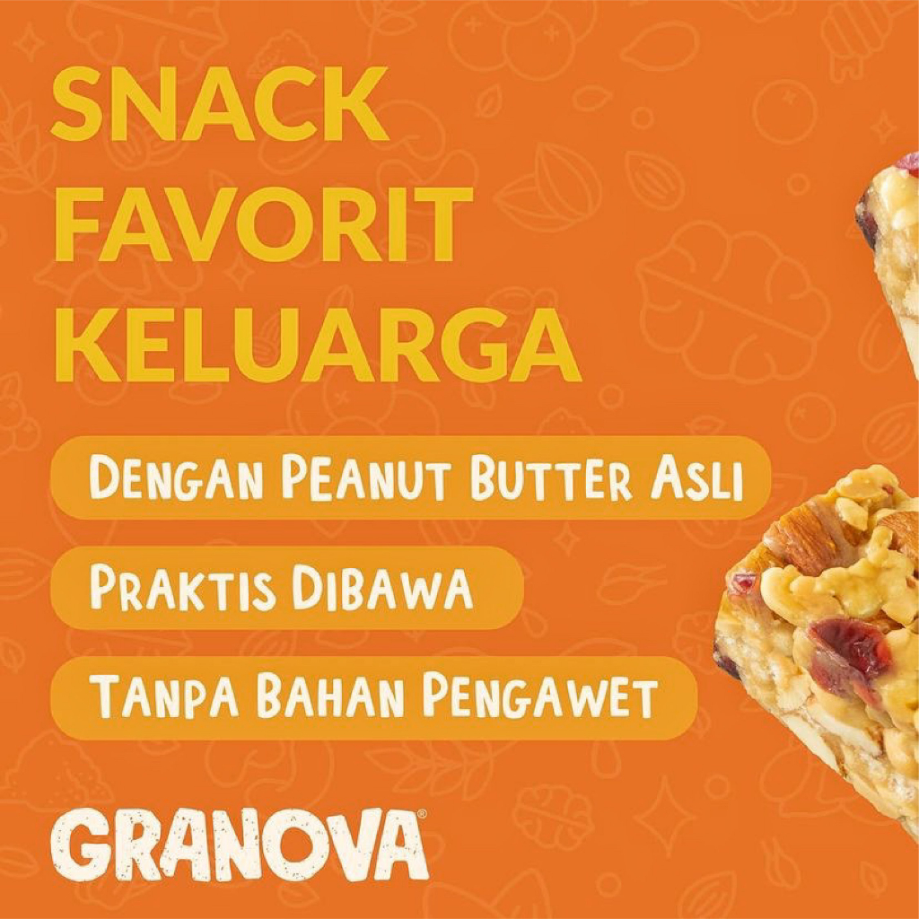 Granova - Snackbar Peanut Butter & Berry 26gr x 16 pcs (Rasa Selai Kacang & Beri) - Cemilan Sehat, Gandum, Halal