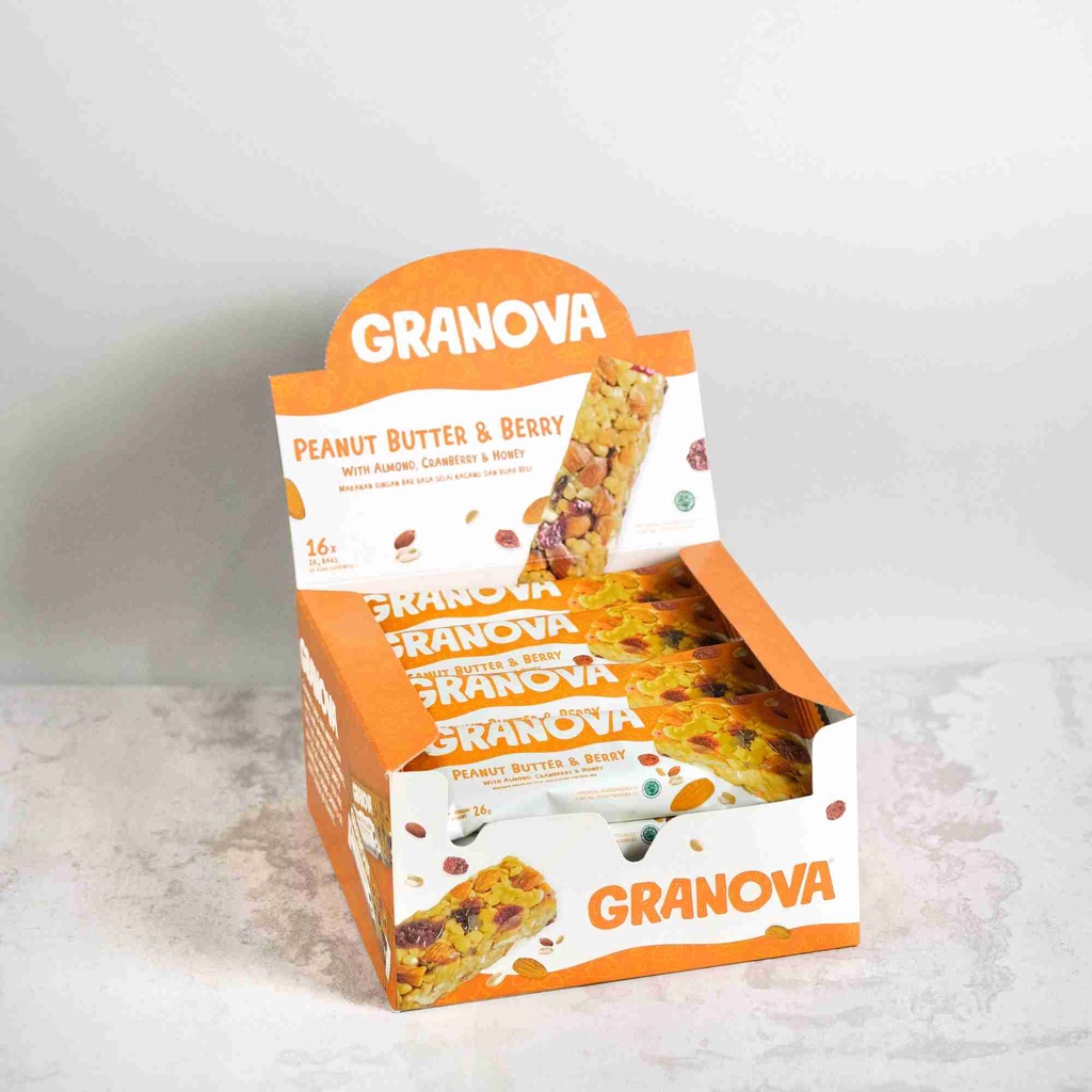 Granova - Snackbar Peanut Butter & Berry 26gr x 16 pcs (Rasa Selai Kacang & Beri) - Cemilan Sehat, Gandum, Halal