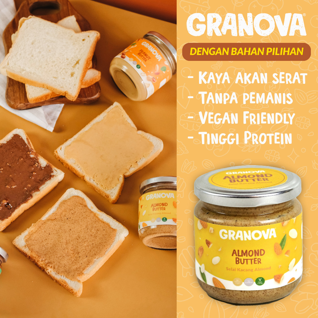 Granova - Selai Kacang Almond 220gr / Almond Butter (Unsweetened / Tanpa Gula, Vegan, Tanpa Minyak Tambahan)