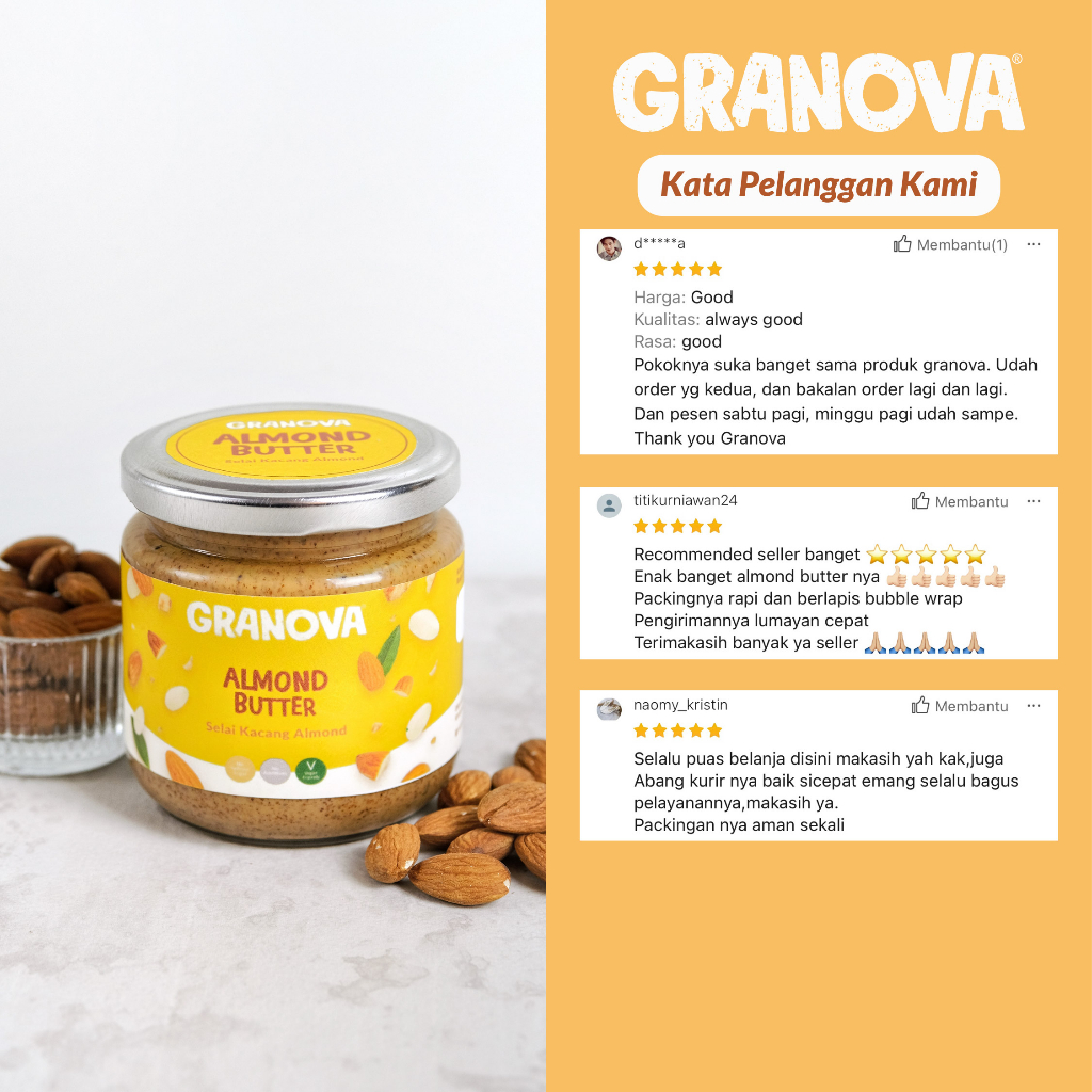 Granova - Selai Kacang Almond 220gr / Almond Butter (Unsweetened / Tanpa Gula, Vegan, Tanpa Minyak Tambahan)