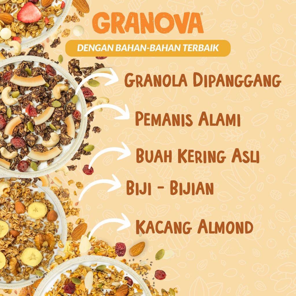 Granova - Granola 270 gr x 1 pc (Honey Almond, Choco Cranberry, Berry White, Banana Nut) - Sereal, Sarapan Sehat, Halal