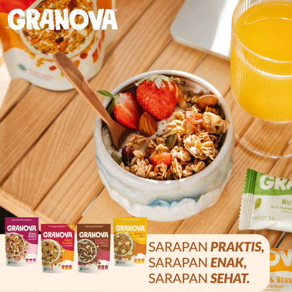 Granova - Granola 270 gr x 1 pc (Honey Almond, Choco Cranberry, Berry White, Banana Nut) - Sereal, Sarapan Sehat, Halal