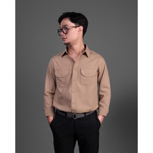 Image of Russtudio - Basic Work Shirt - Latte - Double Pocket ( Kemeja Polos Pria )