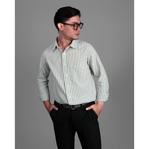 Image of Russtudio - Striped Long Sleeve Shirt - Hijau ( Kemeja Salur Pria )