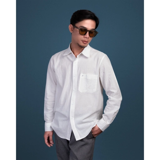 Image of Russtudio - Long Sleeve Linen Shirt BW | Kemeja Polos Linen Pria Lengan Panjang