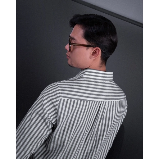 Image of Russtudio - Striped Long Sleeve Shirt - Hitam ( Kemeja Salur Pria )