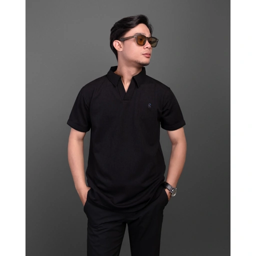 Image of Russtudio - Polo Shirt Pria Hitam - Mens Polo Shirts ( Bertekstur )