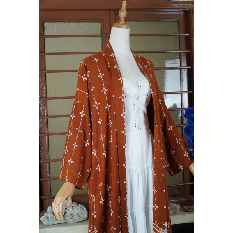 BOOLAO Kumeli Outer Kebaya Detachable Caramel (Kebaya Bongkar Pasang Batik Kawung) - Coklat