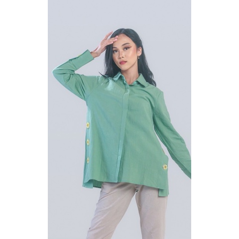 BOOLAO Kemeja Kancing Bunga (PICNIC PANIC DAISY SHIRT) - Matcha Hijau Mint