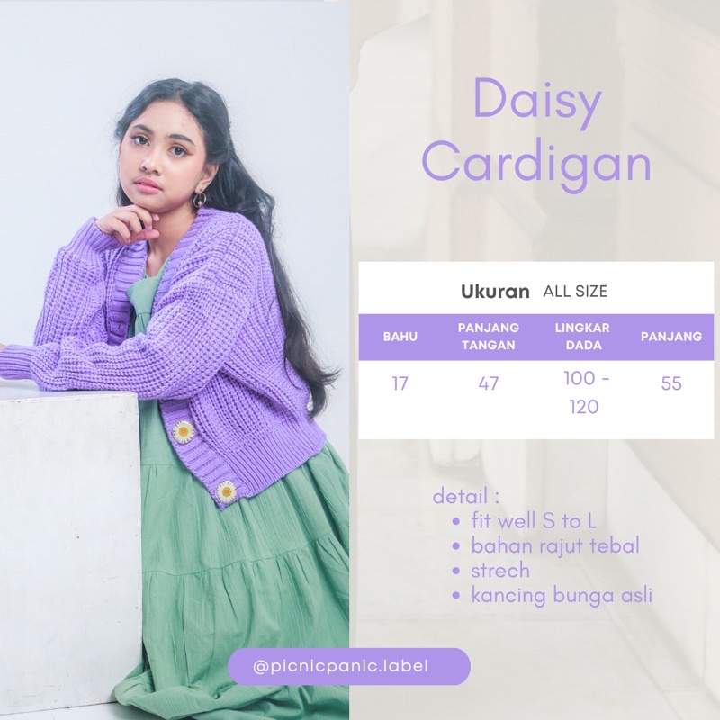 BOOLAO Picnic Panic Daisy Knit Cardigan (Sweater Rajut dengan Pressed Flower Kancing) - Taro