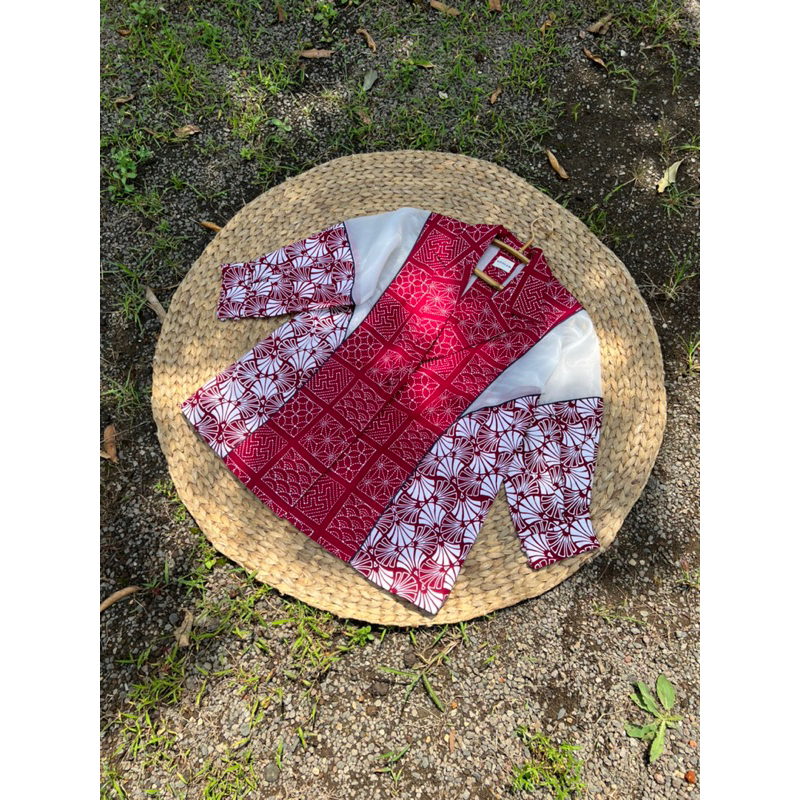 BOOLAO Blazer Organza Sashiko Batik - Maroon