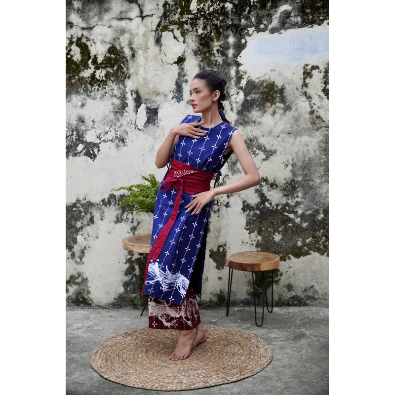 BOOLAO Kumeli Vest Navy Blue (Rompi outer Batik Kawung) - Biru Dongker