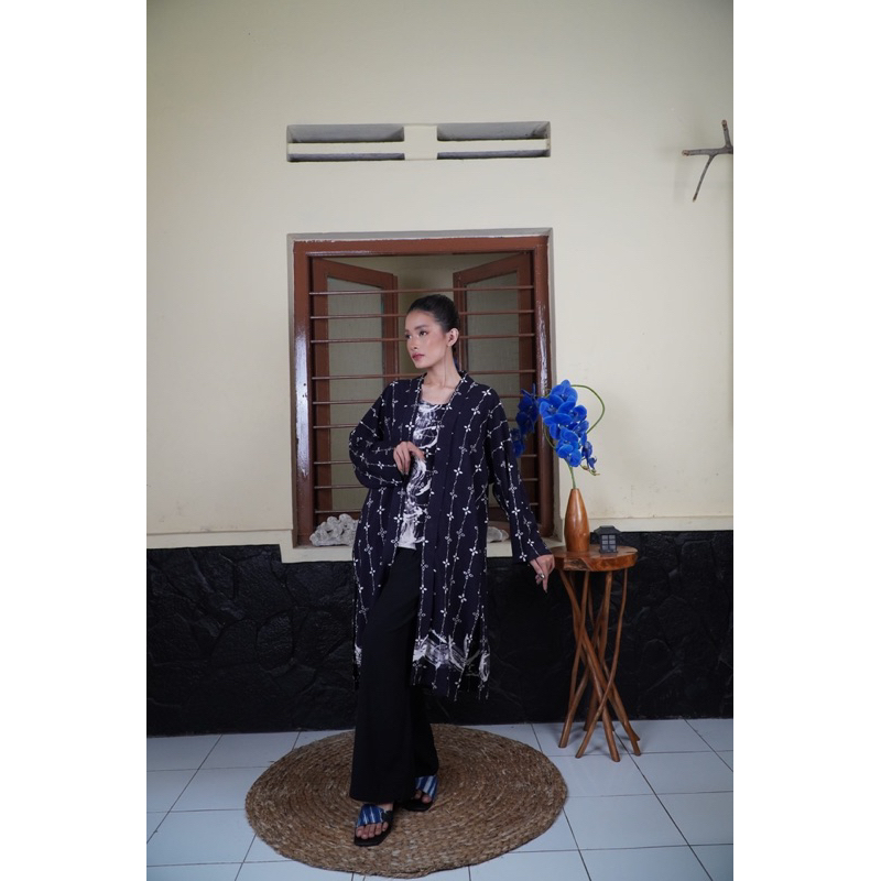 BOOLAO Kumeli Outer Kebaya Detachable (Kebaya Bongkar Pasang Batik Kawung) - Hitam