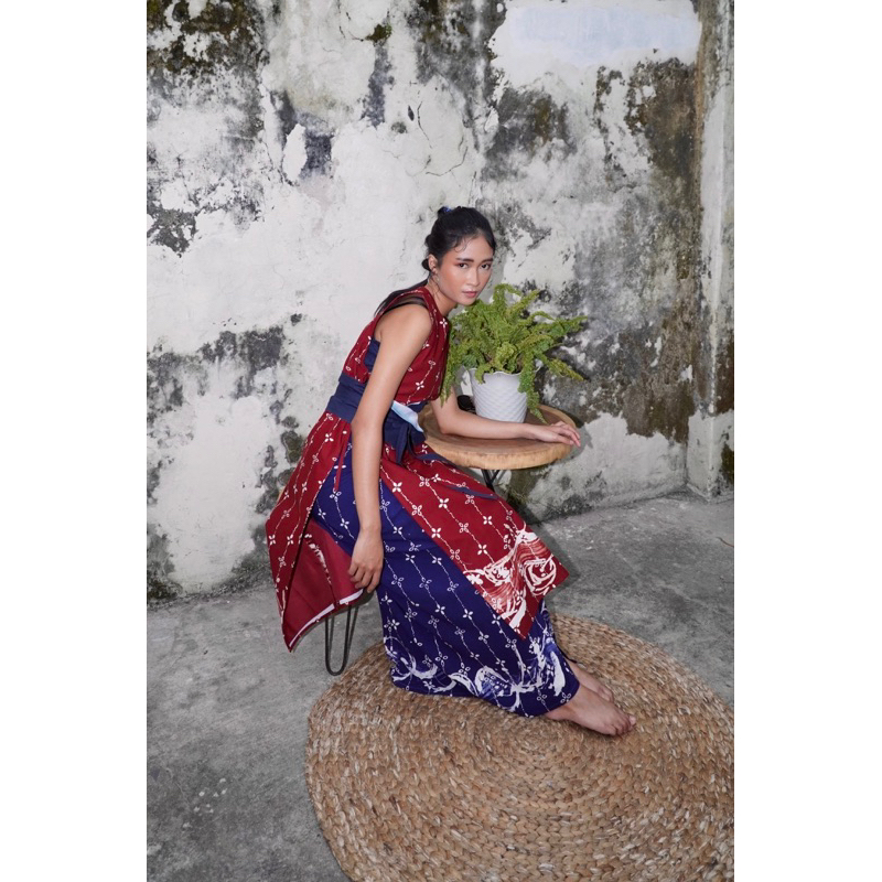 BOOLAO Kumeli Wrap Skirt Navy Blue (Rok Lilit Ikat Batik Kawung) - Biru Dongker