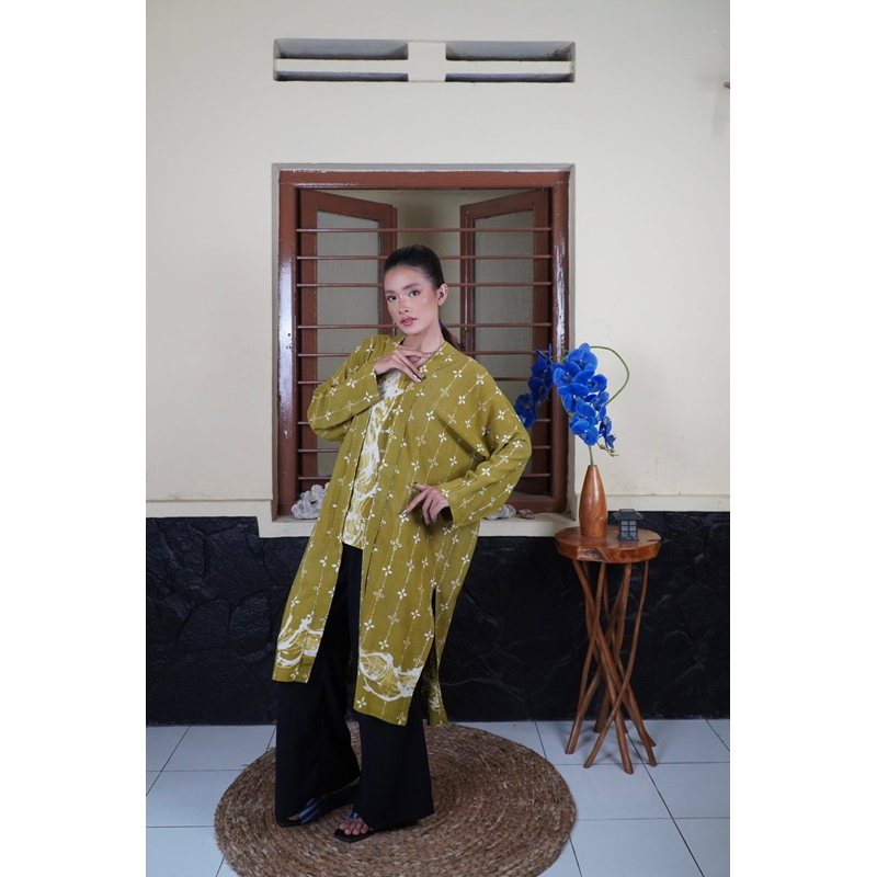 BOOLAO Kumeli Outer Kebaya Detachable Olive (Kebaya Bongkar Pasang Batik Kawung) Hijau Olive