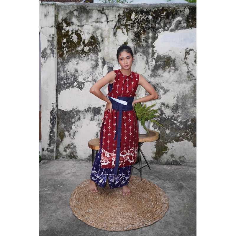 BOOLAO Kumeli Vest Maroon (Rompi Outer Batik Kawung) - Merah Marun